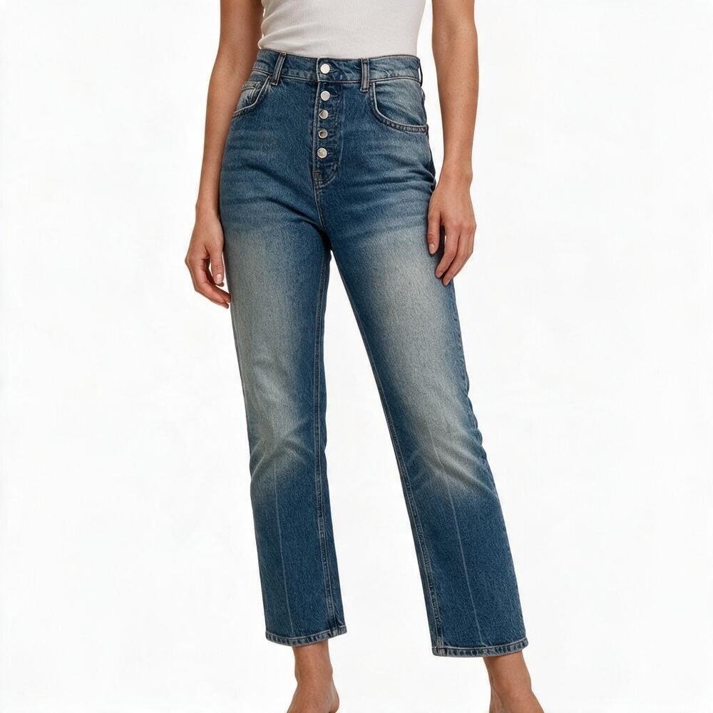 Reformation Mid-Rise Straight Leg Jeans Blue Medium Wash Button Fly 27